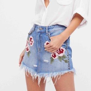 Free People Embroidered Denim Skirt